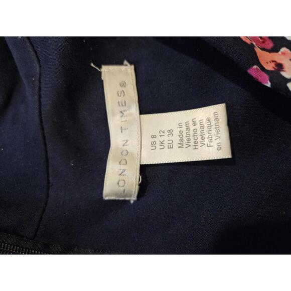London Times size 8 Navy blue & pink floral a-line midi dress - Picture 4 of 5